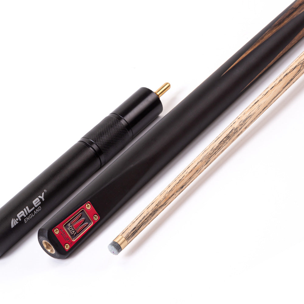 Riley Royal Series - 2 - 3 Piece Snooker Cue - 3/4 Cut - Layered Ebonised Black Wood Butt - 9.5mm Tip - 145cm - Black/Natural Teak Wood