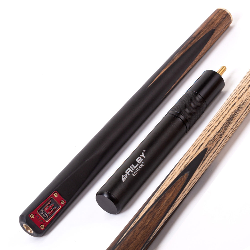 Riley Royal Series - 2 - 3 Piece Snooker Cue - 3/4 Cut - Layered Ebonised Black Wood Butt - 9.5mm Tip - 145cm - Black/Natural Teak Wood