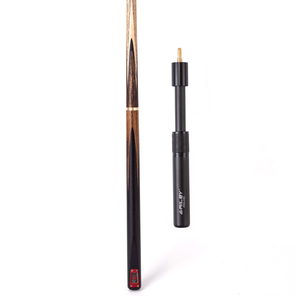 Riley Royal Series - 2 - 3 Piece Snooker Cue - 3/4 Cut - Layered Ebonised Black Wood Butt - 9.5mm Tip - 145cm - Black/Natural Teak Wood
