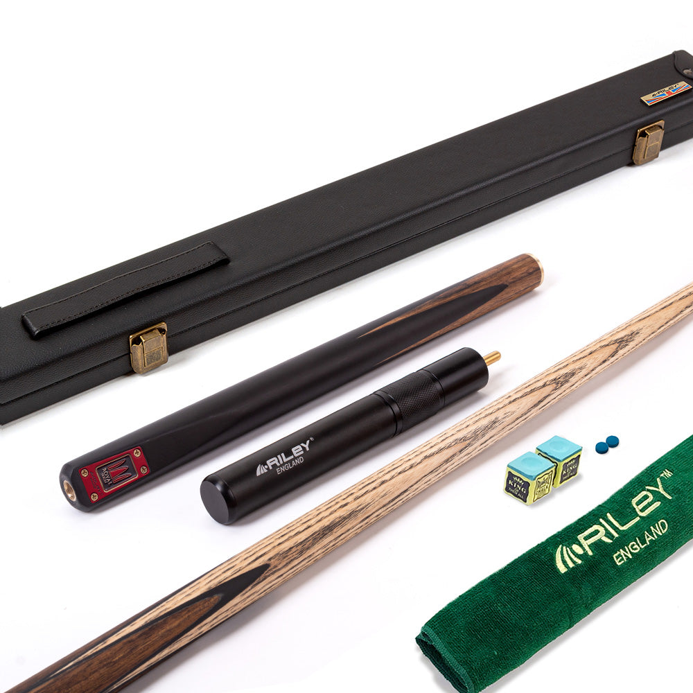 Riley Royal Series - 2 - 3 Piece Snooker Cue - 3/4 Cut - Layered Ebonised Black Wood Butt - 9.5mm Tip - 145cm - Black/Natural Teak Wood