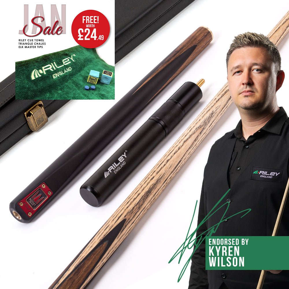 Riley Royal Series - 2 - 3 Piece Snooker Cue - 3/4 Cut - Layered Ebonised Black Wood Butt - 9.5mm Tip - 145cm - Black/Natural Teak Wood