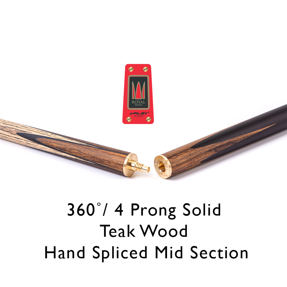 Riley Royal Series - 2 - 3 Piece Snooker Cue - 3/4 Cut - Layered Ebonised Black Wood Butt - 9.5mm Tip - 145cm - Black/Natural Teak Wood