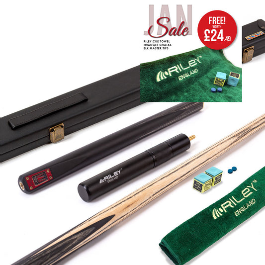 Riley Royal Series - 3 - 3 Piece Snooker Cue - 3/4 Cut - Layered Ebonised Black Wood Butt - 9.5mm Tip - 145cm - Black/ Grey/ Natural