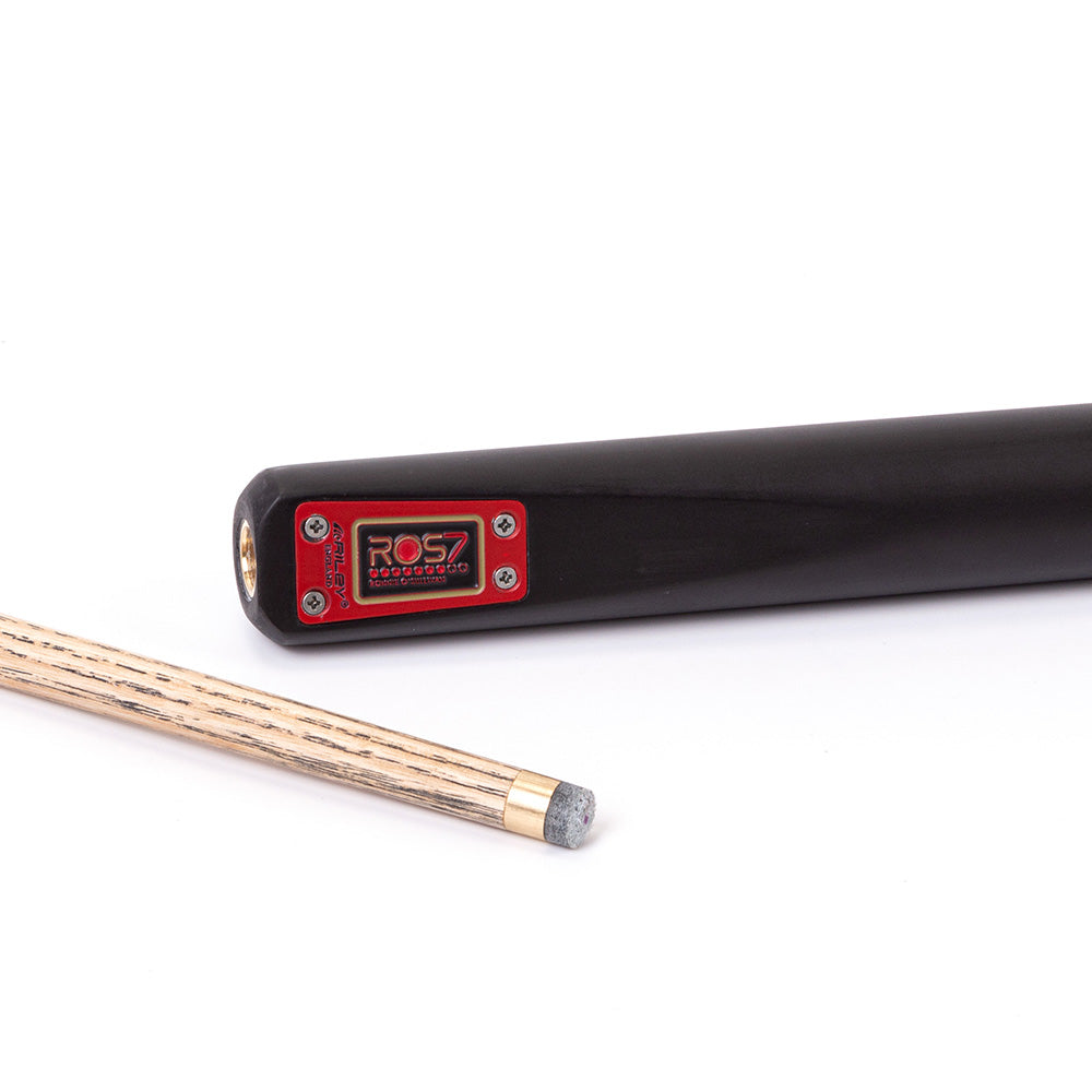 Riley ROS7 - Ronnie O'Sullivan 3 Piece Snooker Cue and Hard Case 3/4 Cut- Layered Ebonised Black Wood Butt - 9.5mm Tip - 145cm - Black/ Grey/ Natural