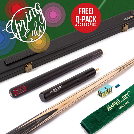 Riley Royal Series - 3 - 3 Piece Snooker Cue - 3/4 Cut - Layered Ebonised Black Wood Butt - 9.5mm Tip - 145cm - Black/ Grey/ Natural