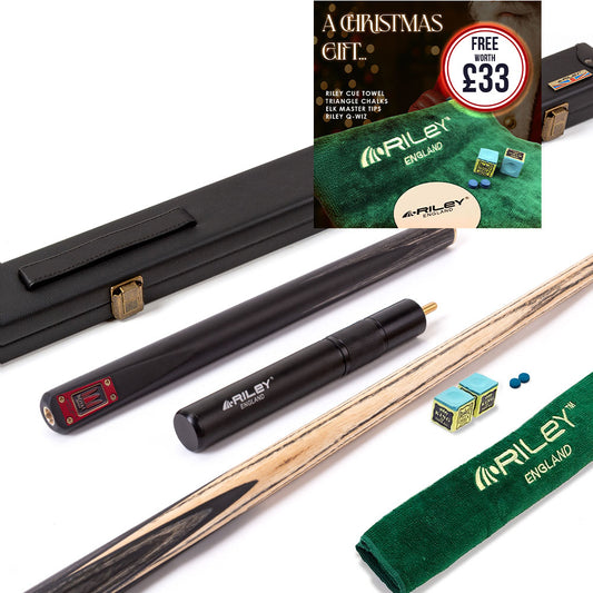 Riley Royal Series - 3 - 3 Piece Snooker Cue - 3/4 Cut - Layered Ebonised Black Wood Butt - 9.5mm Tip - 145cm - Black/ Grey/ Natural