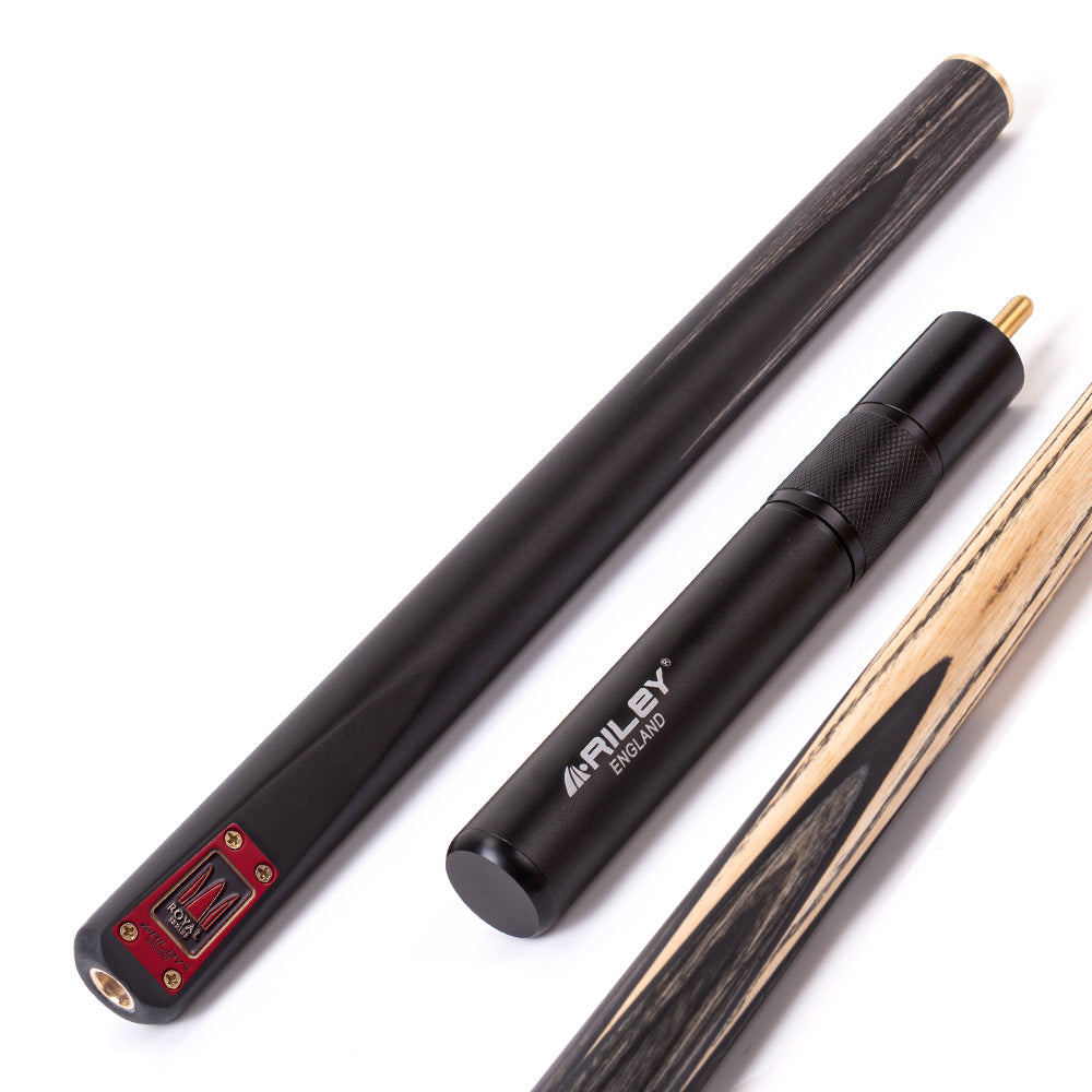 Riley Royal Series - 3 - 3 Piece Snooker Cue - 3/4 Cut - Layered Ebonised Black Wood Butt - 9.5mm Tip - 145cm - Black/ Grey/ Natural