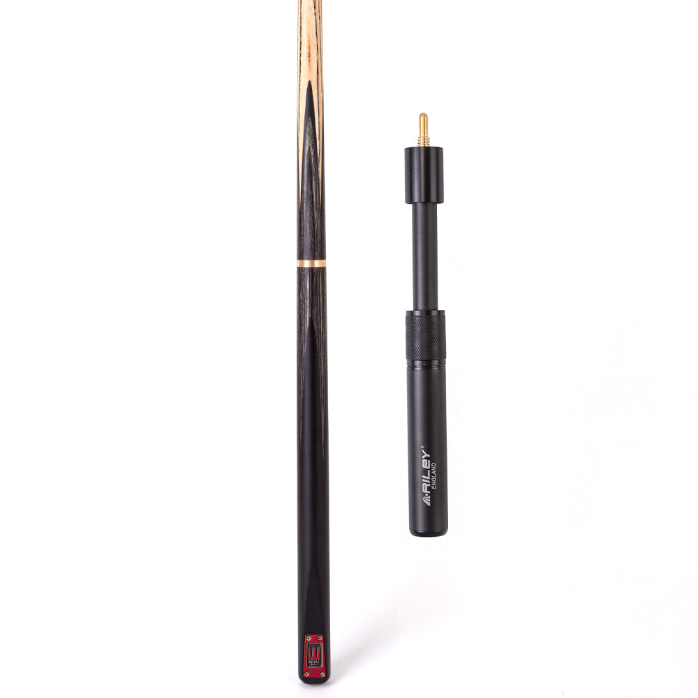 Riley Royal Series - 3 - 3 Piece Snooker Cue - 3/4 Cut - Layered Ebonised Black Wood Butt - 9.5mm Tip - 145cm - Black/ Grey/ Natural
