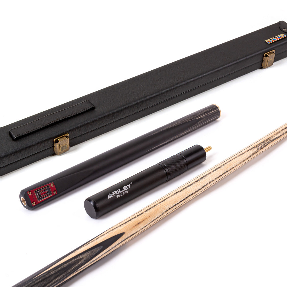 Riley Royal Series - 3 - 3 Piece Snooker Cue - 3/4 Cut - Layered Ebonised Black Wood Butt - 9.5mm Tip - 145cm - Black/ Grey/ Natural
