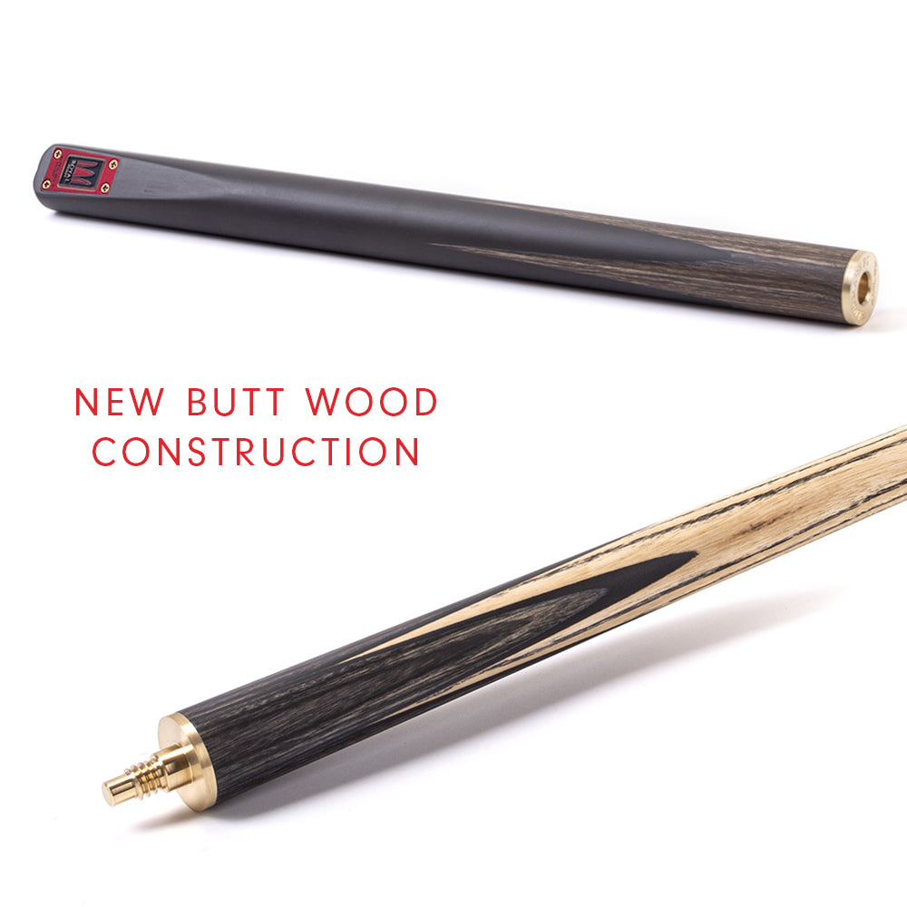 Riley Royal Series - 3 - 3 Piece Snooker Cue - 3/4 Cut - Layered Ebonised Black Wood Butt - 9.5mm Tip - 145cm - Black/ Grey/ Natural