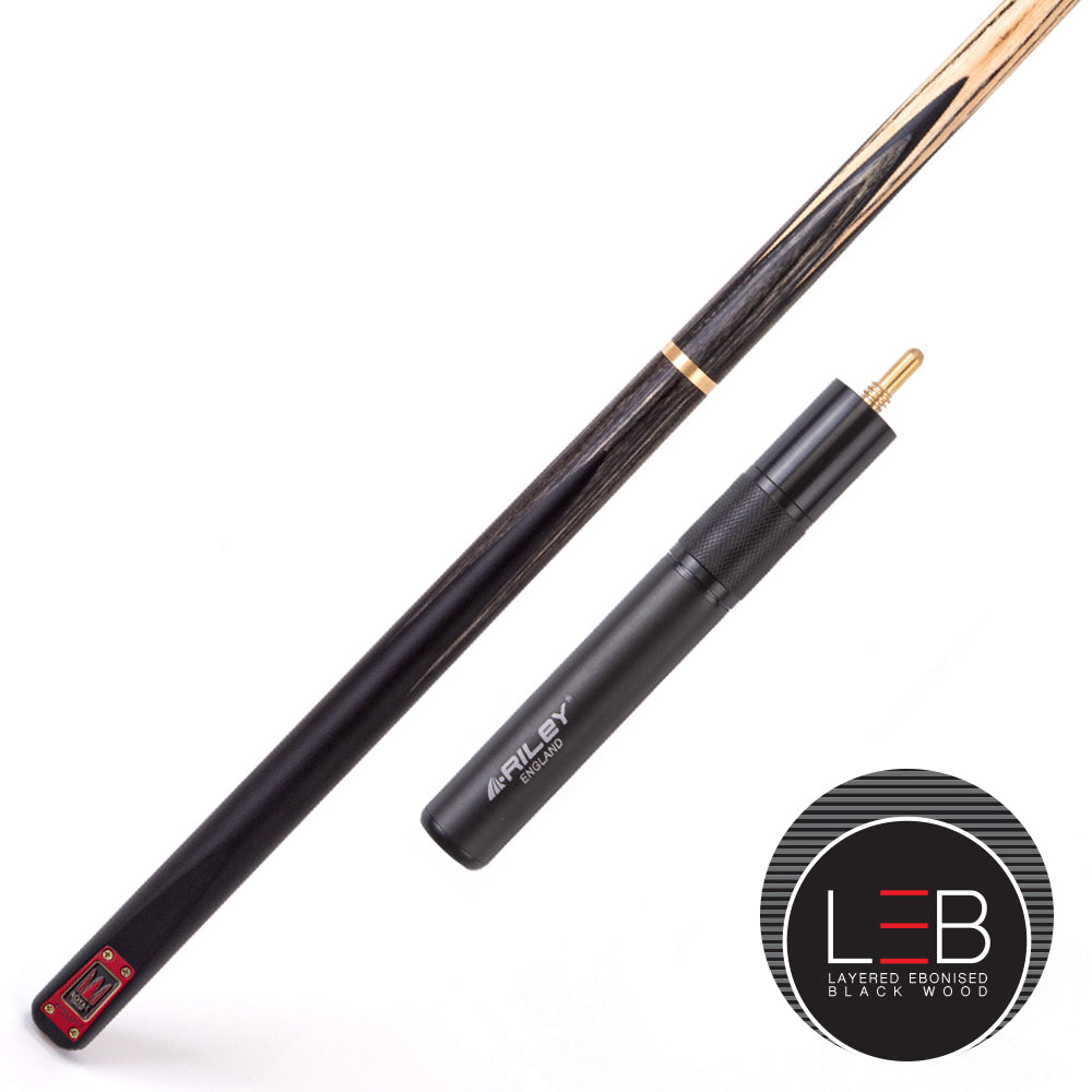Riley Royal Series - 3 - 3 Piece Snooker Cue - 3/4 Cut - Layered Ebonised Black Wood Butt - 9.5mm Tip - 145cm - Black/ Grey/ Natural
