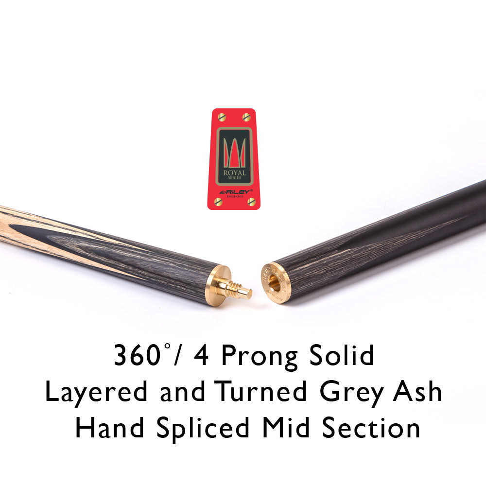 Riley Royal Series - 3 - 3 Piece Snooker Cue - 3/4 Cut - Layered Ebonised Black Wood Butt - 9.5mm Tip - 145cm - Black/ Grey/ Natural