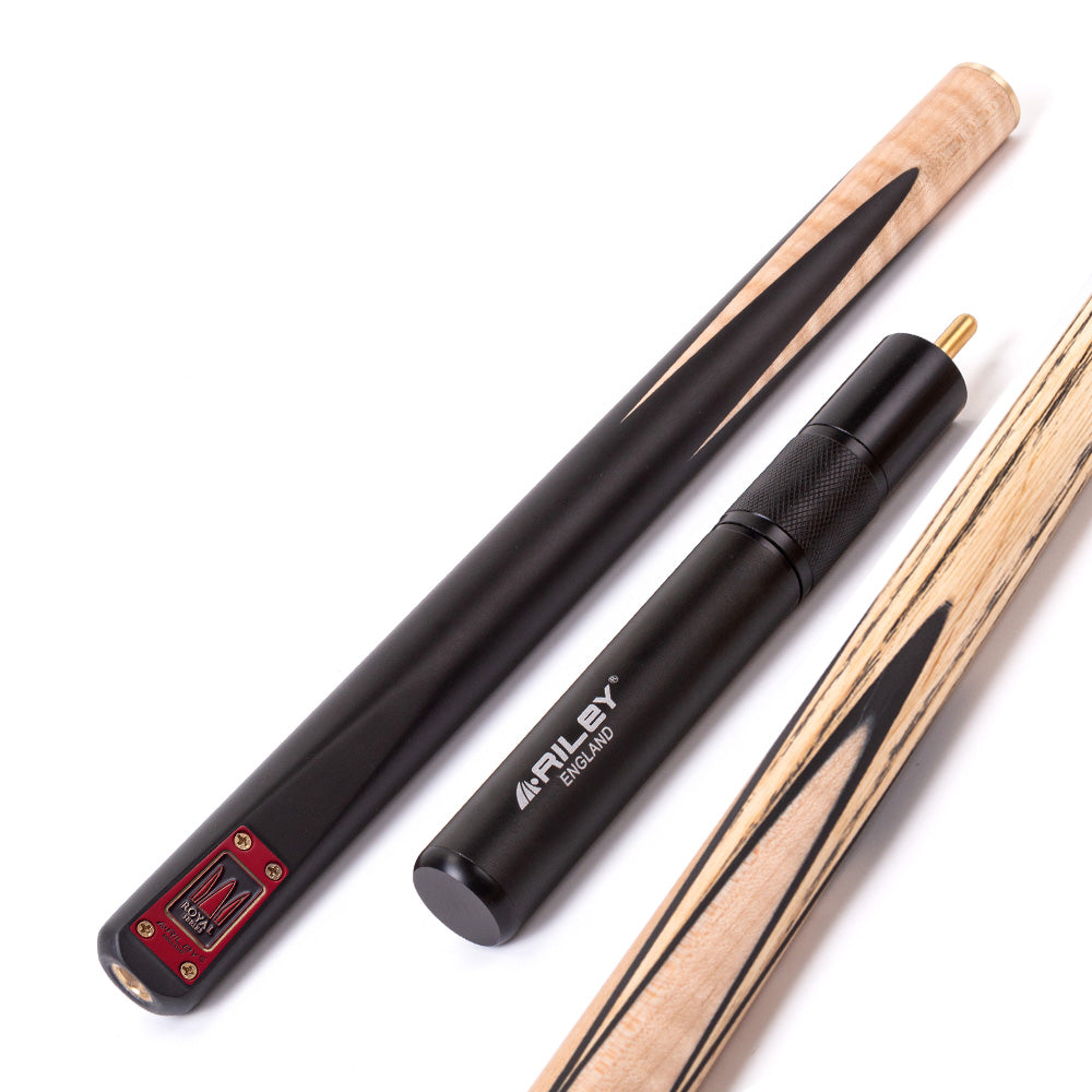 Riley Royal Series - 1 - 3 Piece Snooker Cue - 3/4 Cut - Layered Ebonised Black Wood Butt - 9.5mm Tip - 145cm - Black/ Natural Birds Eye Maple Wood
