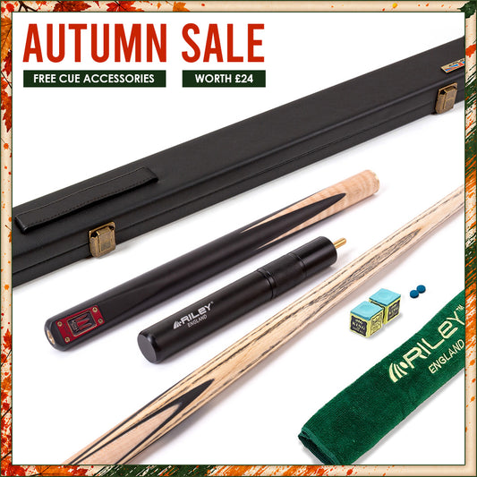 Riley Royal Series - 1 - 3 Piece Snooker Cue - 3/4 Cut - Layered Ebonised Black Wood Butt - 9.5mm Tip - 145cm - Black/ Natural Birds Eye Maple Wood