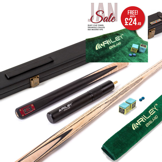 Riley Royal Series - 1 - 3 Piece Snooker Cue - 3/4 Cut - Layered Ebonised Black Wood Butt - 9.5mm Tip - 145cm - Black/ Natural Birds Eye Maple Wood