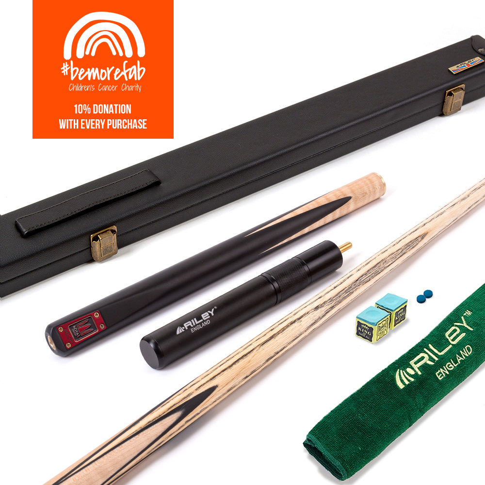 Riley Royal Series - 1 - 3 Piece Snooker Cue - 3/4 Cut - Layered Ebonised Black Wood Butt - 9.5mm Tip - 145cm - BeMoreFab Donation