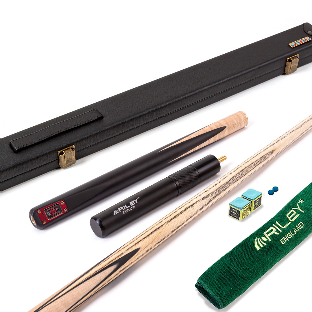 Riley Royal Series - 1 - 3 Piece Snooker Cue - 3/4 Cut - Layered Ebonised Black Wood Butt - 9.5mm Tip - 145cm - Black/ Natural Birds Eye Maple Wood