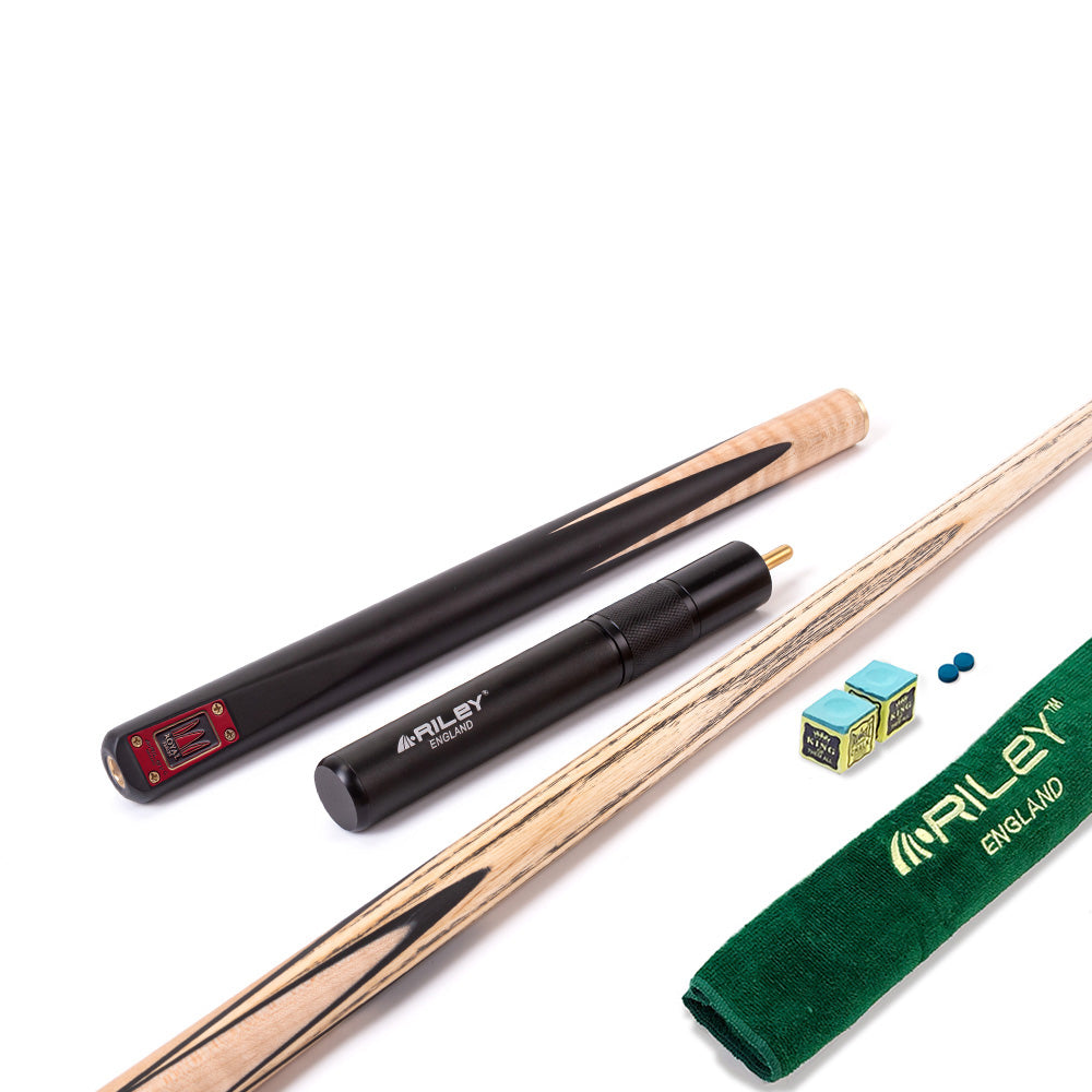 Riley Royal Series - 1 - 3 Piece Snooker Cue - 3/4 Cut - Layered Ebonised Black Wood Butt - 9.5mm Tip - 145cm - Black/ Natural Birds Eye Maple Wood