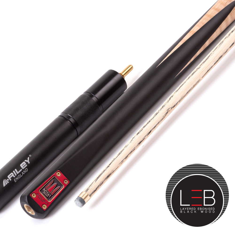 Riley Royal Series - 1 - 3 Piece Snooker Cue - 3/4 Cut - Layered Ebonised Black Wood Butt - 9.5mm Tip - 145cm - Black/ Natural Birds Eye Maple Wood