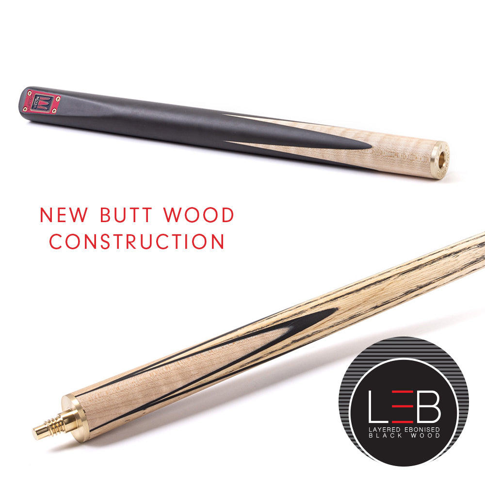 Riley Royal Series - 1 - 3 Piece Snooker Cue - 3/4 Cut - Layered Ebonised Black Wood Butt - 9.5mm Tip - 145cm - Black/ Natural Birds Eye Maple Wood