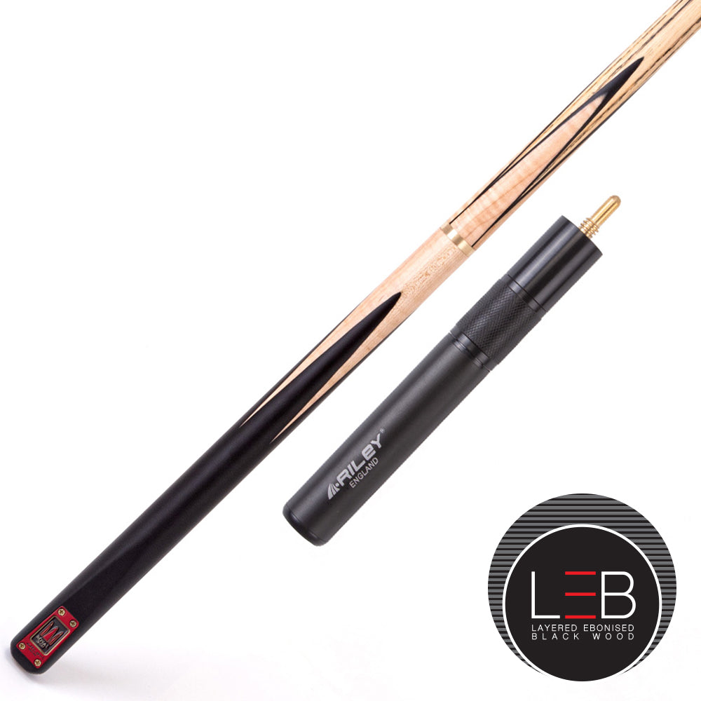 Riley Royal Series - 1 - 3 Piece Snooker Cue - 3/4 Cut - Layered Ebonised Black Wood Butt - 9.5mm Tip - 145cm - Black/ Natural Birds Eye Maple Wood