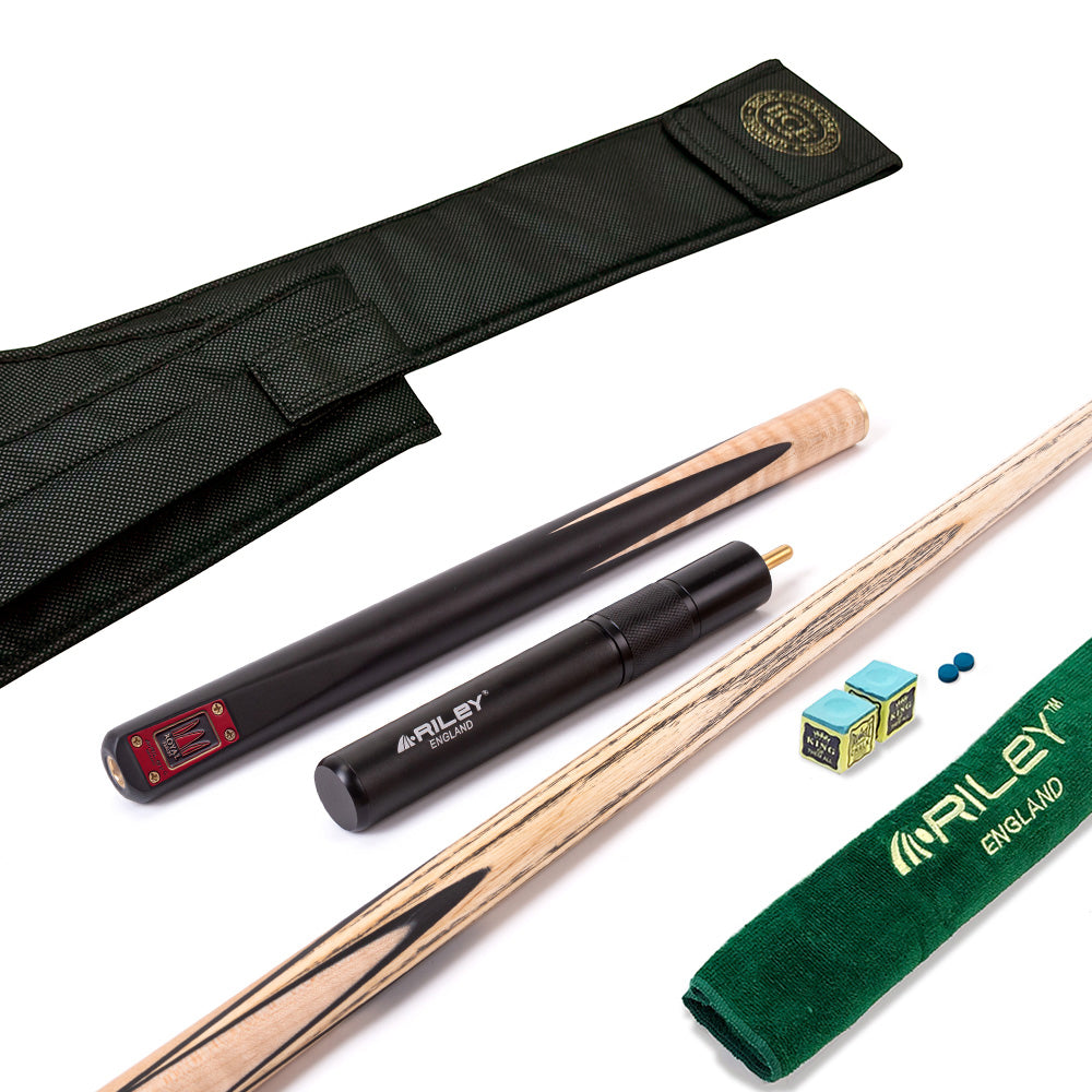 Riley Royal Series - 1 - 3 Piece Snooker Cue - 3/4 Cut - Layered Ebonised Black Wood Butt - 9.5mm Tip - 145cm - Black/ Natural Birds Eye Maple Wood
