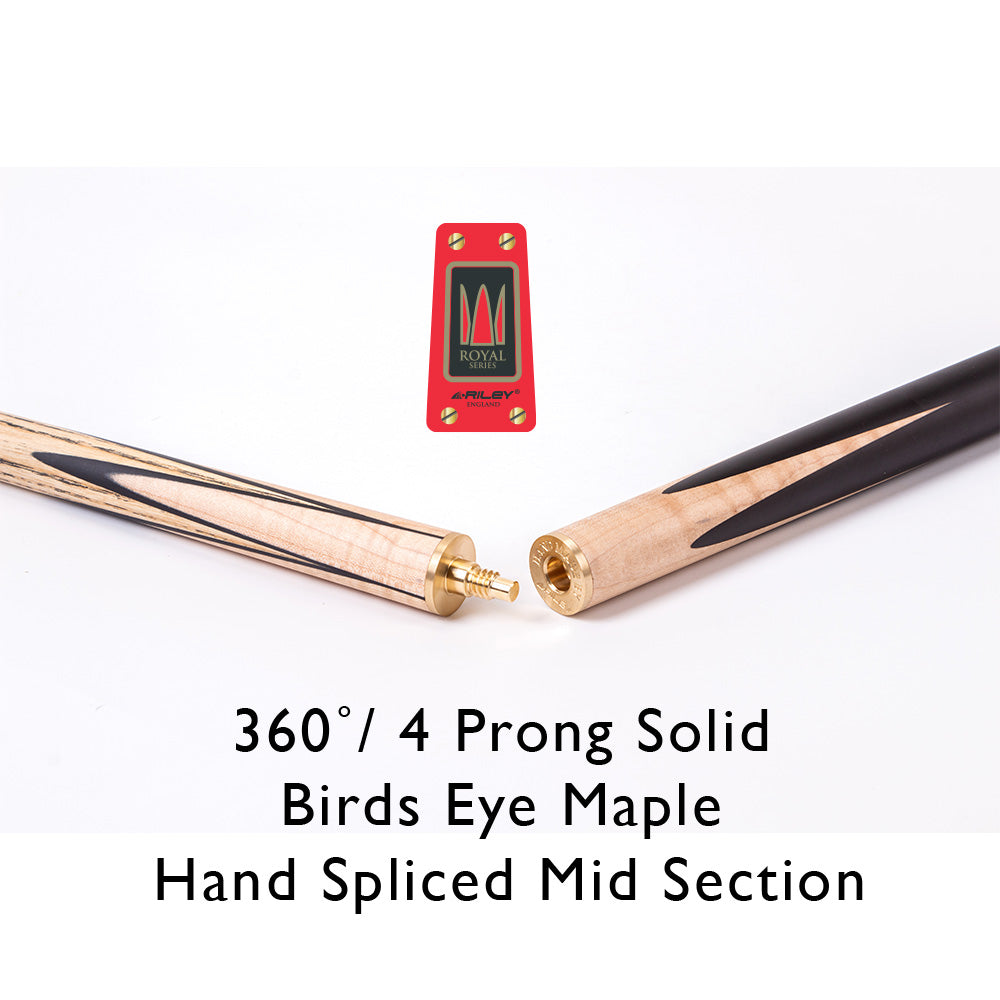 Riley Royal Series - 1 - 3 Piece Snooker Cue - 3/4 Cut - Layered Ebonised Black Wood Butt - 9.5mm Tip - 145cm - Black/ Natural Birds Eye Maple Wood