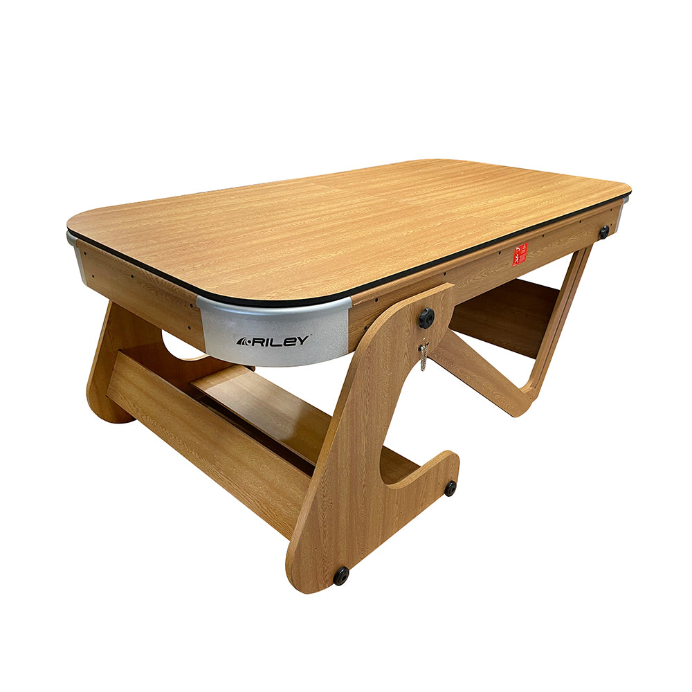 Riley 6ft 6In Supersize Folding Pool Table - Beech Finish with Blue Cloth - Folds Vertically - Free Table Tennis Top