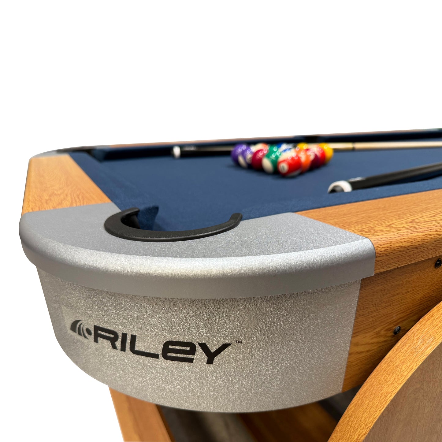 Riley 6ft 6In Supersize Folding Pool Table - Beech Finish with Blue Cloth - Folds Vertically - Free Table Tennis Top