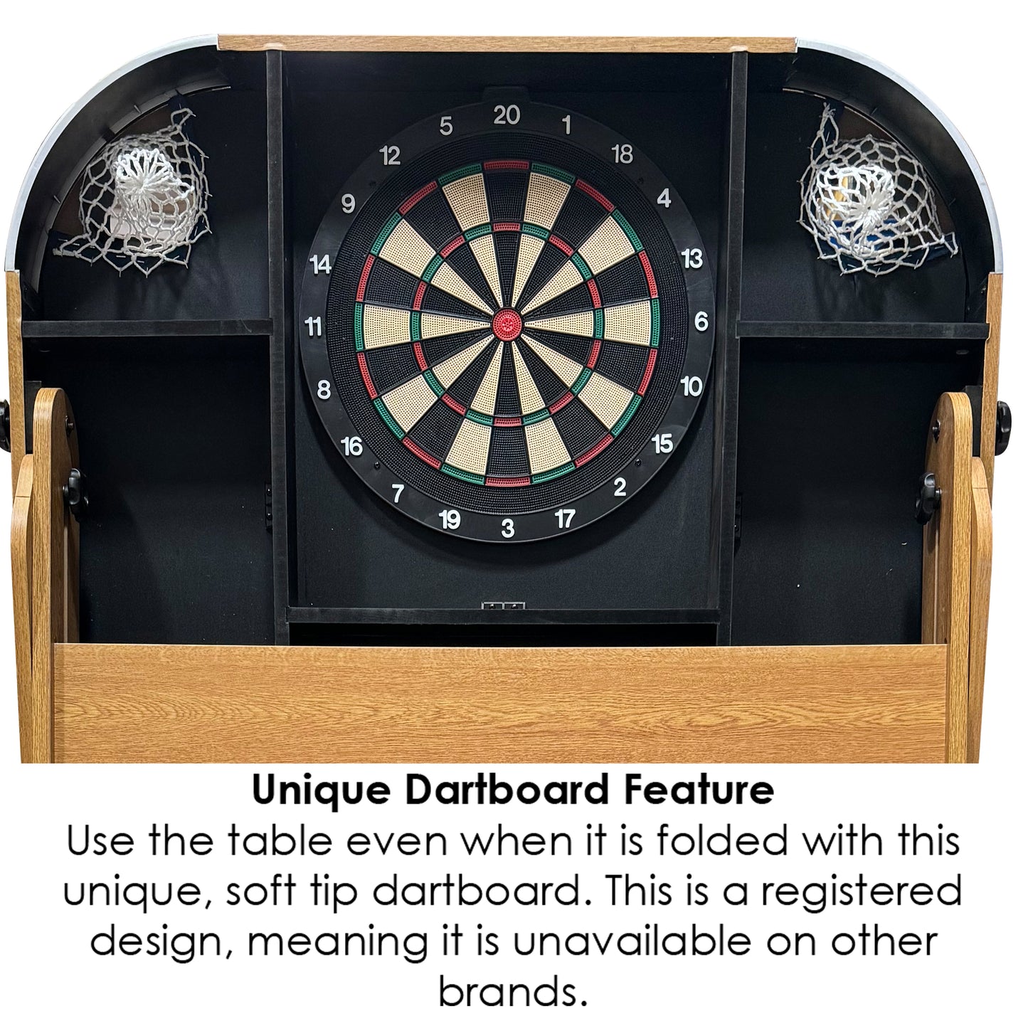 Riley 6ft 6In Supersize Folding Pool Table - Beech Finish with Blue Cloth - Folds Vertically - Free Table Tennis Top
