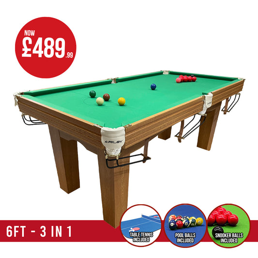 Riley 6ft Traditional Snooker and Pool Table - Oak Finish - Green Cloth - Fixed Leg - Free Table Tennis Top