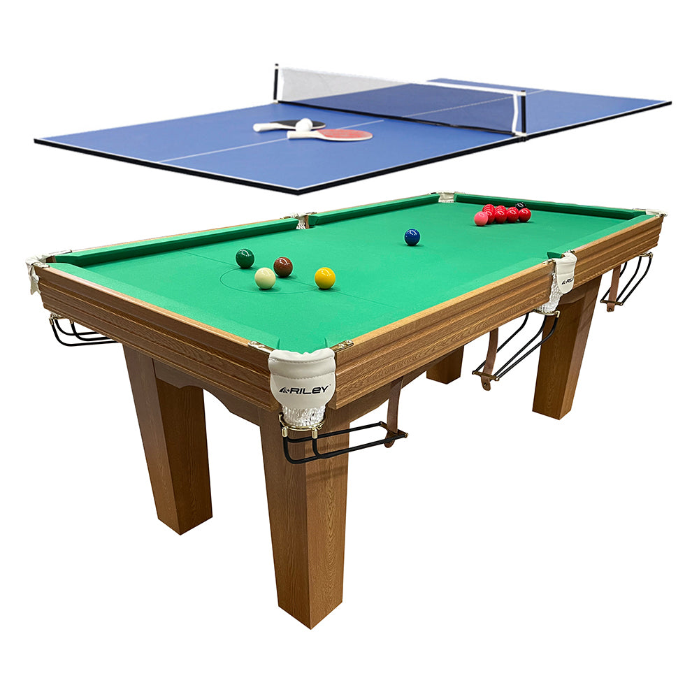 Riley 6ft Traditional Snooker and Pool Table - Oak Finish - Green Cloth - Fixed Leg - Free Table Tennis Top