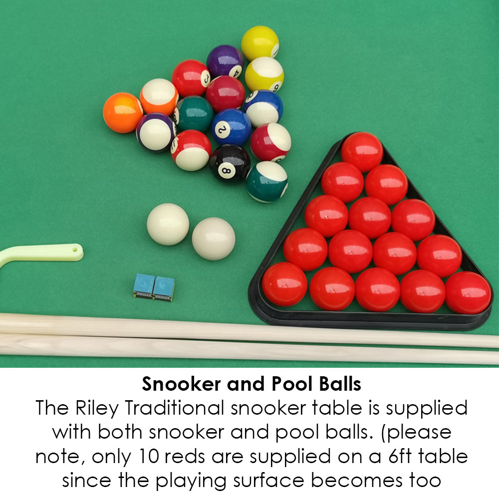 Riley 6ft Traditional Snooker and Pool Table - Oak Finish - Green Cloth - Fixed Leg - Free Table Top