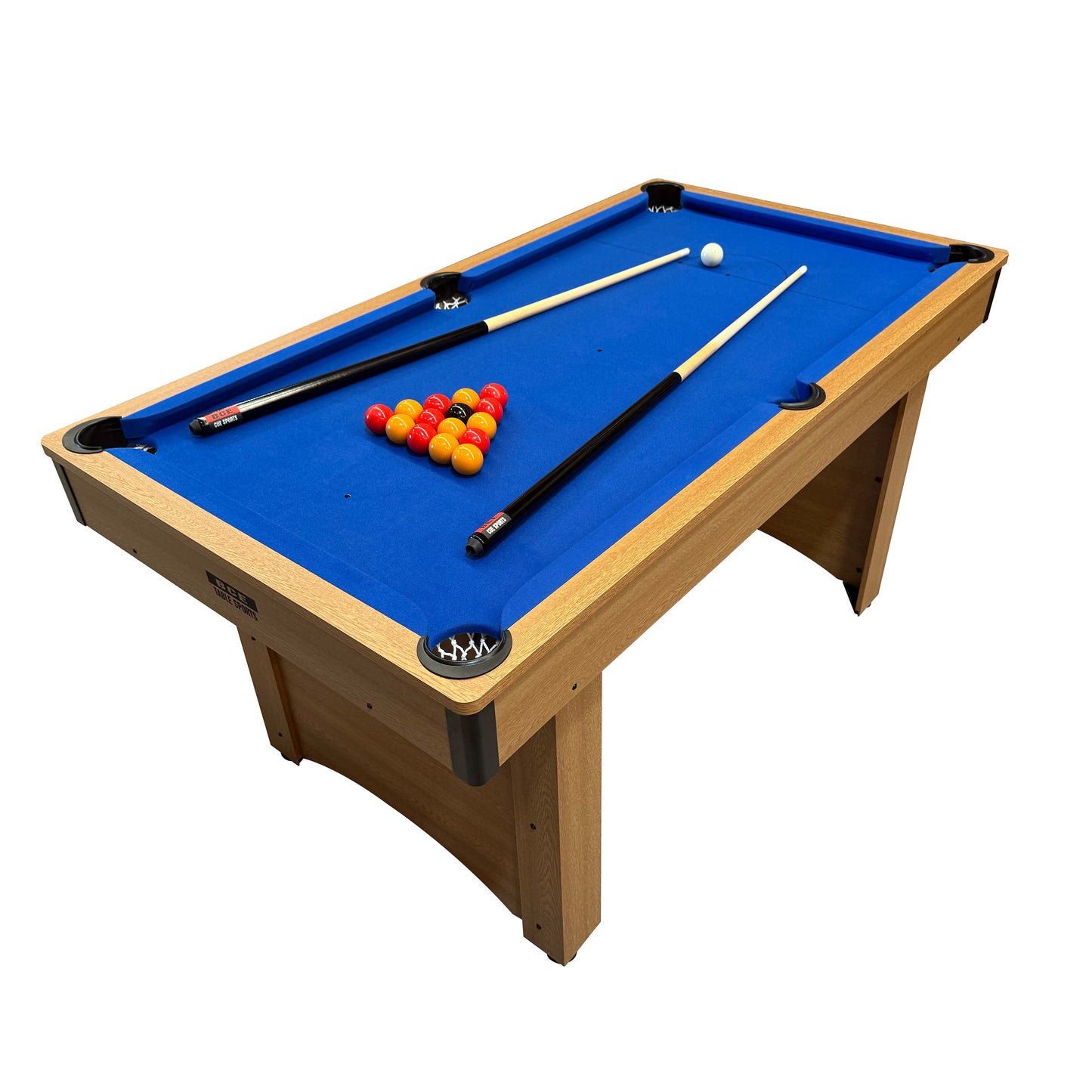 BCE 5ft Snooker/Pool Table - Oak Effect with Blue Cloth - Fixed Leg