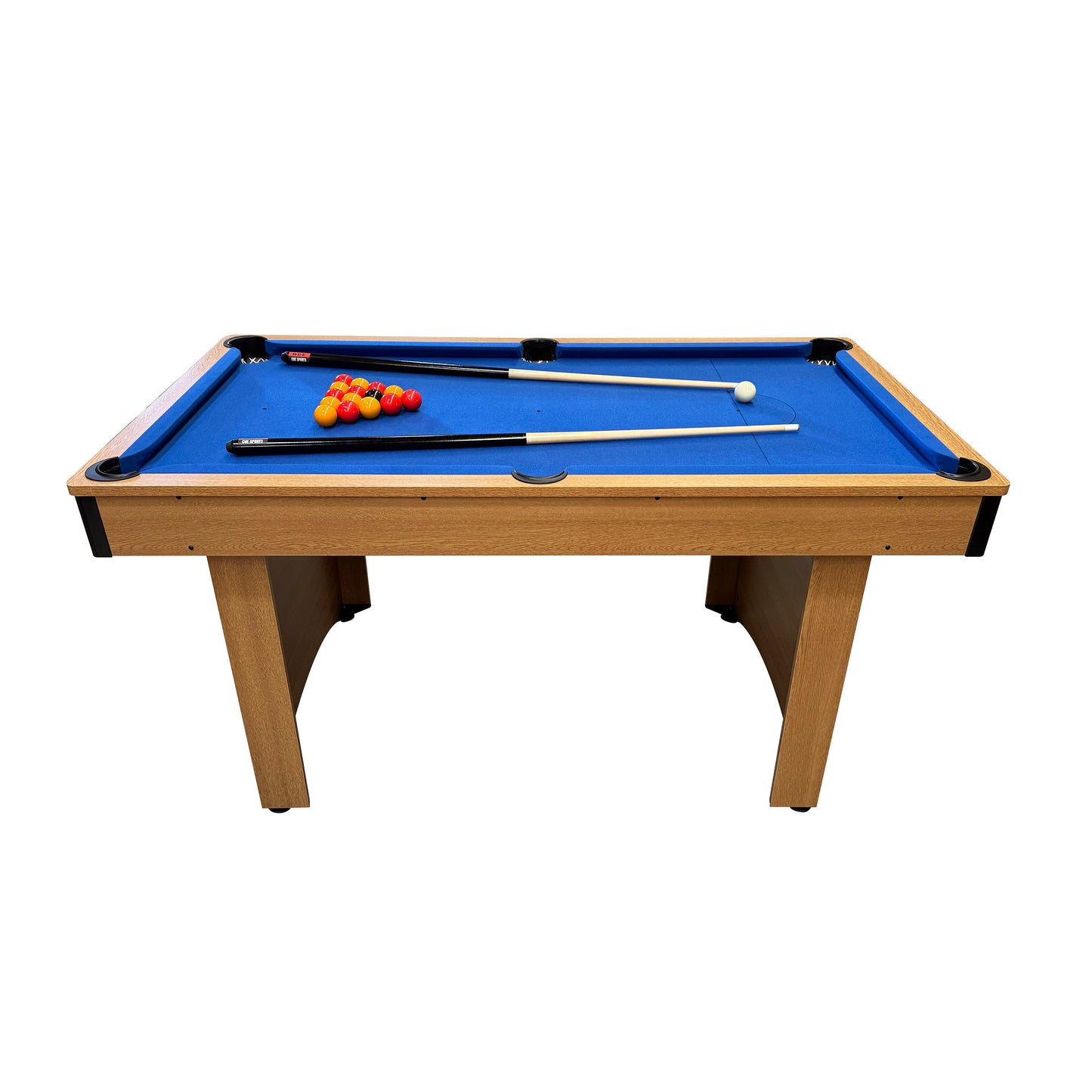 BCE 5ft Snooker/Pool Table - Oak Effect with Blue Cloth - Fixed Leg