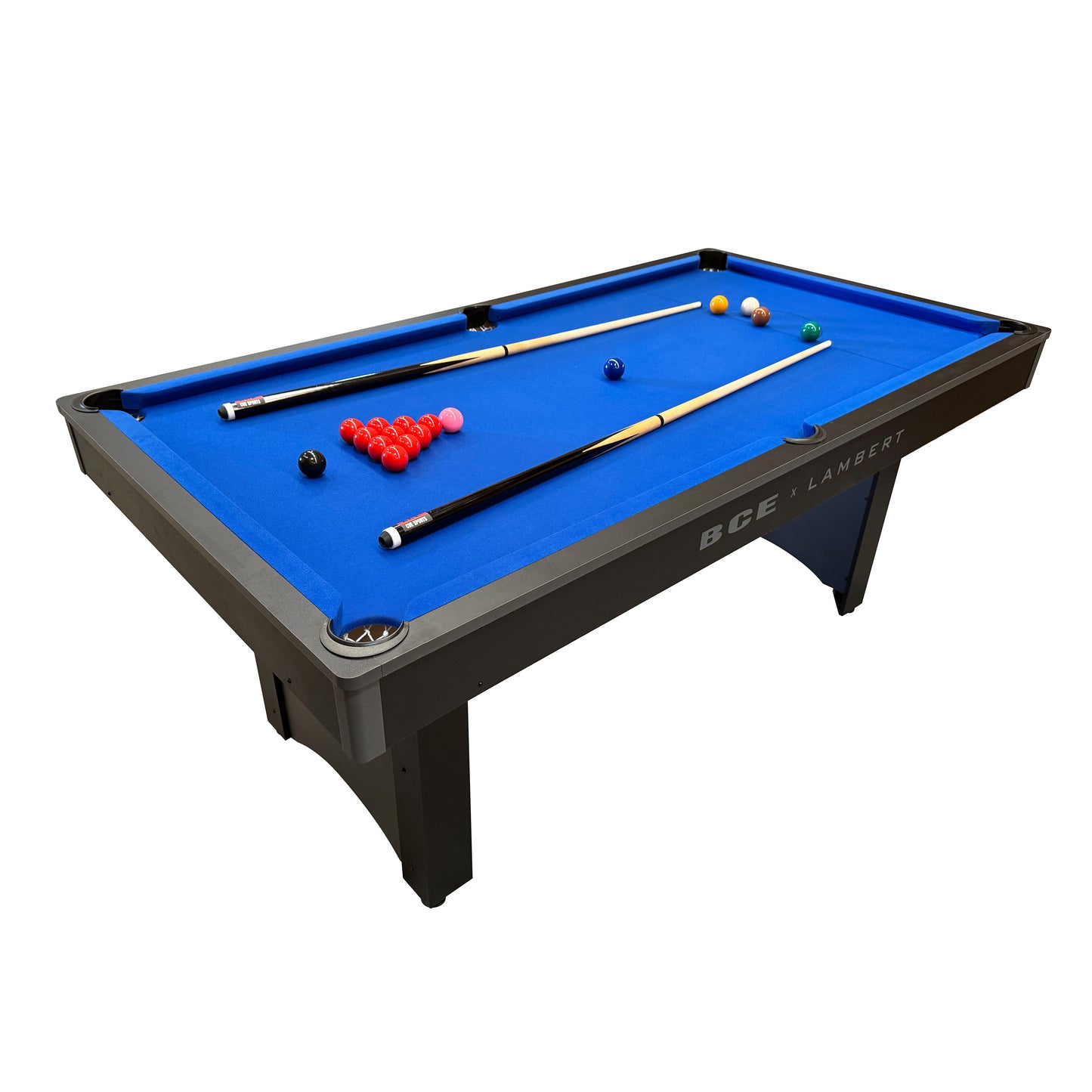BCE 6ft Snooker/Pool Table - Black/Grey Effect with Blue Cloth - Fixed Leg