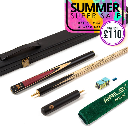 BCE 3 Piece Heritage Snooker Cue and Hard Case 3/4 Cut - Sapele Mahogany Butt - 9.5mm Tip - 145cm - Black/Natural/Purple