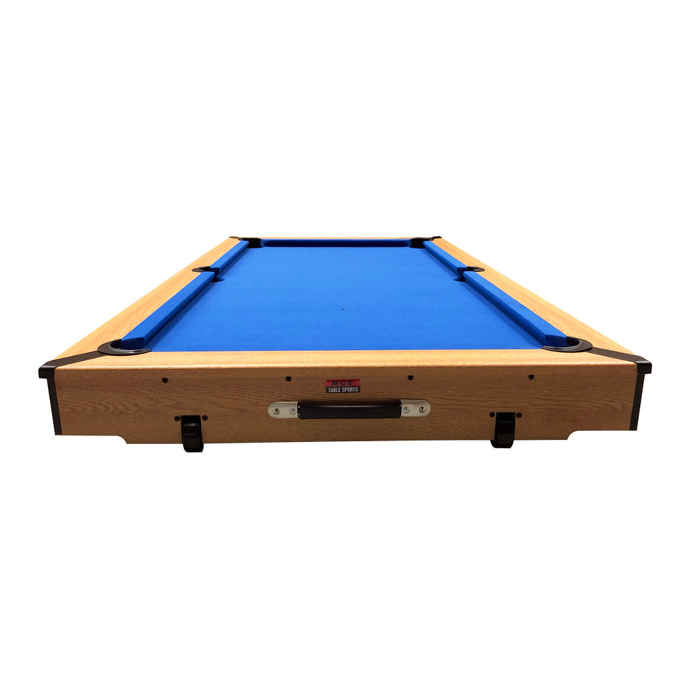 BCE 6ft Razor Folding Pool Table - Blue Cloth/ Oak Finish - Folds Flat - Free Table Tennis Top