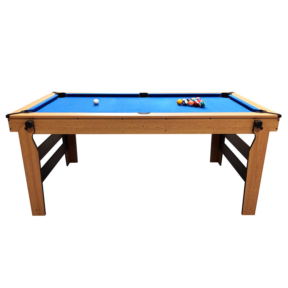 BCE 6ft Razor Folding Pool Table - Blue Cloth/ Oak Finish - Folds Flat - Free Table Tennis Top