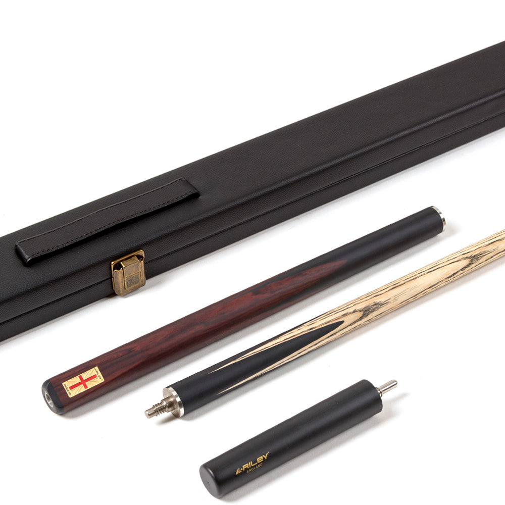 Riley England 3 Piece Snooker Cue and Hard Case 3/4 Cut- Layered Ebonised Black Wood Butt with 9.5mm Tip - 145cm - Black/ Dark Brown