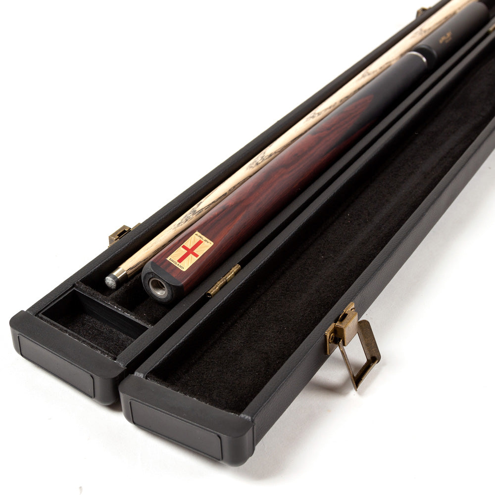 Riley England 3 Piece Snooker Cue and Hard Case 3/4 Cut- Layered Ebonised Black Wood Butt with 9.5mm Tip - 145cm - Black/ Dark Brown