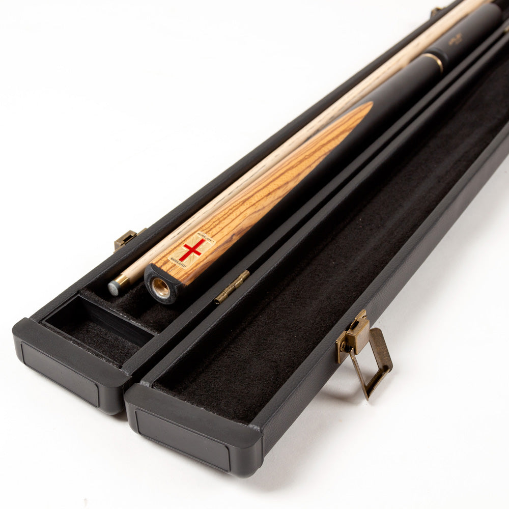 Riley England 3 Piece Snooker Cue and Hard Case 3/4 Cut- Layered Ebonised Blackwood Butt with 9.5mm Tip - 145cm - Black/ Dark Wood