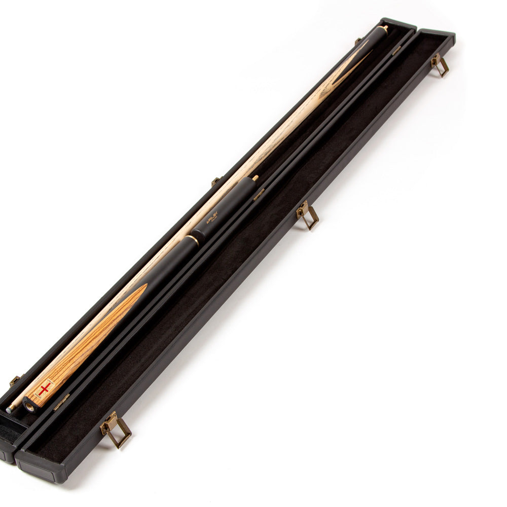 Riley England 3 Piece Snooker Cue and Hard Case 3/4 Cut- Layered Ebonised Blackwood Butt with 9.5mm Tip - 145cm - Black/ Dark Wood