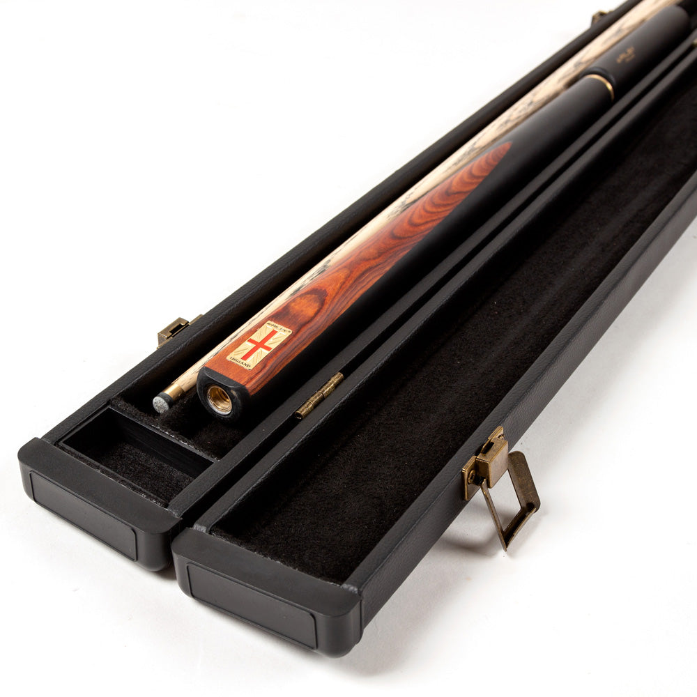 Riley England 3 Piece Snooker Cue and Hard Case 3/4 Cut- Layered Ebonised Black Wood Butt with 9.5mm Tip - 145cm - Black/Brown Wood