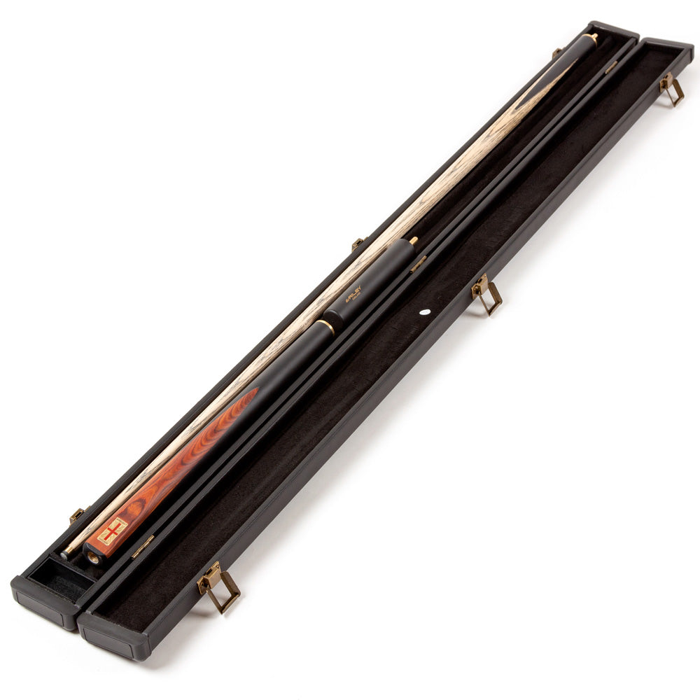 Riley England 3 Piece Snooker Cue and Hard Case 3/4 Cut- Layered Ebonised Black Wood Butt with 9.5mm Tip - 145cm - Black/Brown Wood