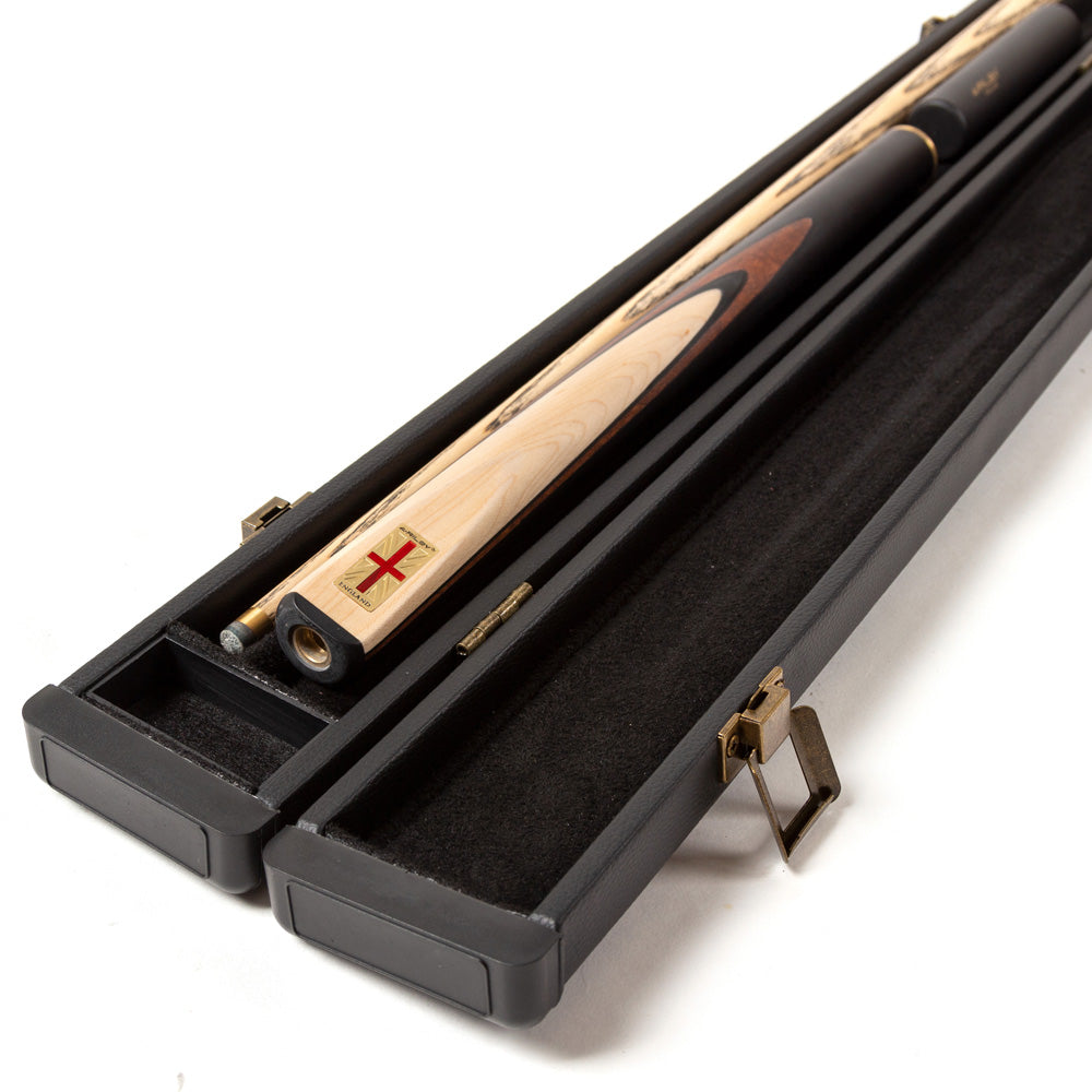 Riley England 3 Piece Snooker Cue and Hard Case 3/4 Cut- Layered Ebonised Black Wood Butt with 9.5mm Tip - 145cm - Black/ Maple Wood