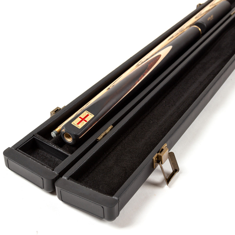 Riley England 3 Piece Snooker Cue and Hard Case 3/4 Cut- Layered Ebonised Black Wood Butt with 9.5mm Tip - 145cm - Black/ Dark Wood/ Maple