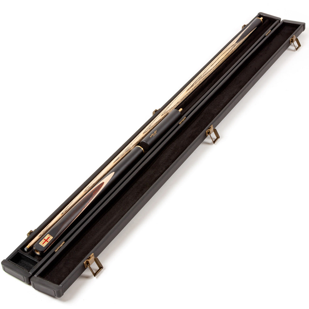 Riley England 3 Piece Snooker Cue and Hard Case 3/4 Cut- Layered Ebonised Black Wood Butt with 9.5mm Tip - 145cm - Black/ Dark Wood/ Maple