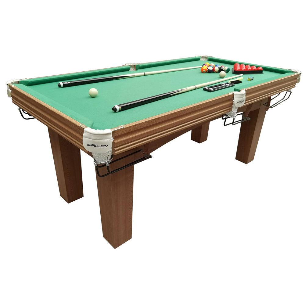 Riley 6ft Traditional Snooker and Pool Table - Oak Finish - Green Cloth - Fixed Leg - Free Table Top