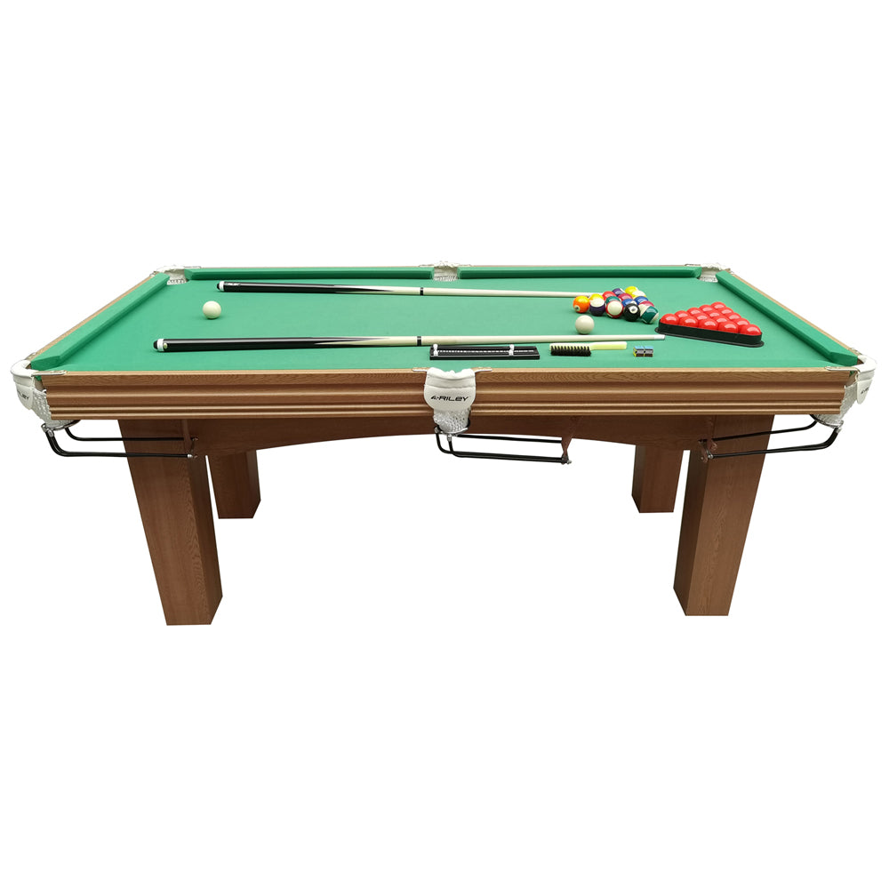 Riley 6ft Traditional Snooker and Pool Table - Oak Finish - Green Cloth - Fixed Leg - Free Table Top
